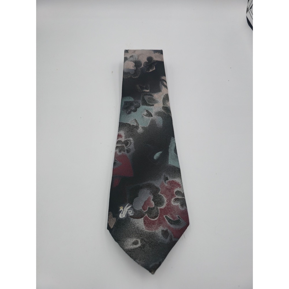 Don Loper Beverly Hills Mens Tie Black Abstract Floral Swan Logo WPL 2831 Tie
